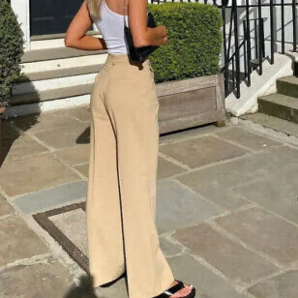 NWT ZARA FULL LENGTH PANTS LIGHT CAMEL - Picture 1 of 6